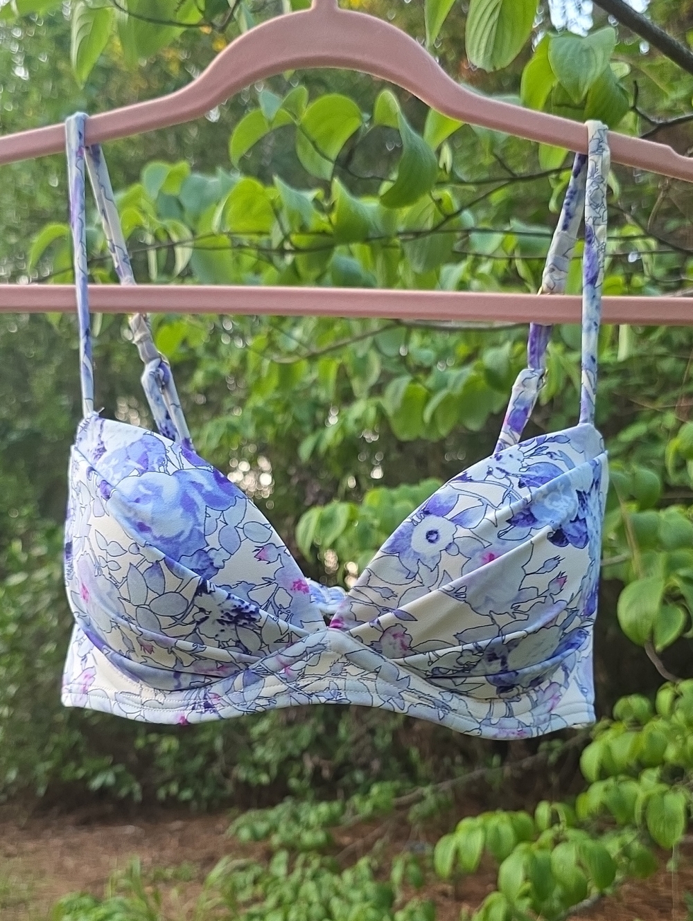 32B Victoria's Secret Push Up Swim Top Bikini Bra Blue Pink Floral Adjustable